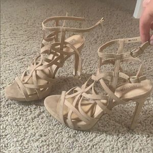 Tan cross cross high heels